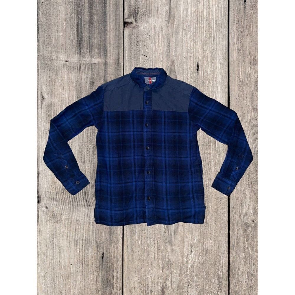 UNIONBAY Button Up Shirt Blue Plaid Flannel Long Sleeve Pockets Men’s Size Small